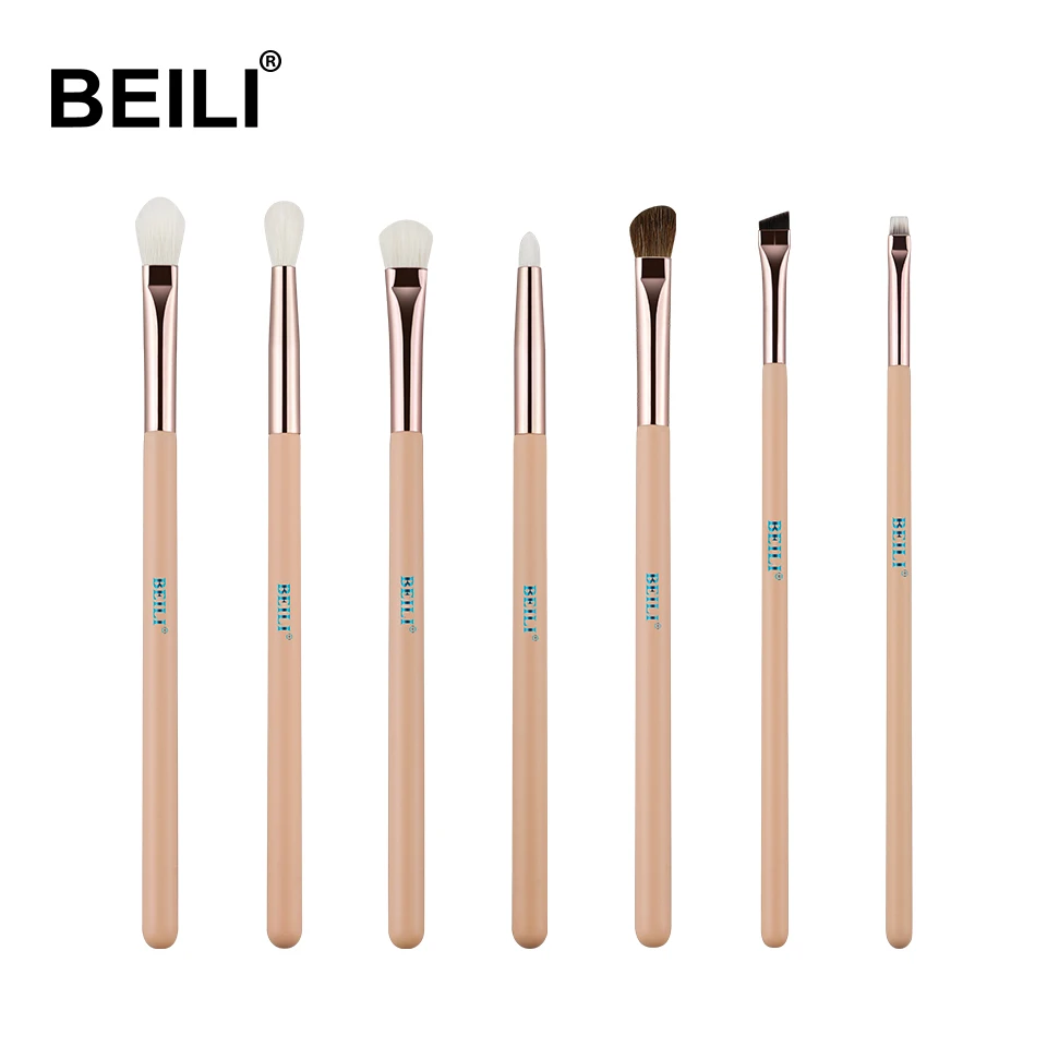 Sombra de Olho Beili Rosa Cabra Cabelo Sintético Preciso Delineador Contorno Maquiagem Escova Conjunto 7 Pçs 1 Aplicador de sombra