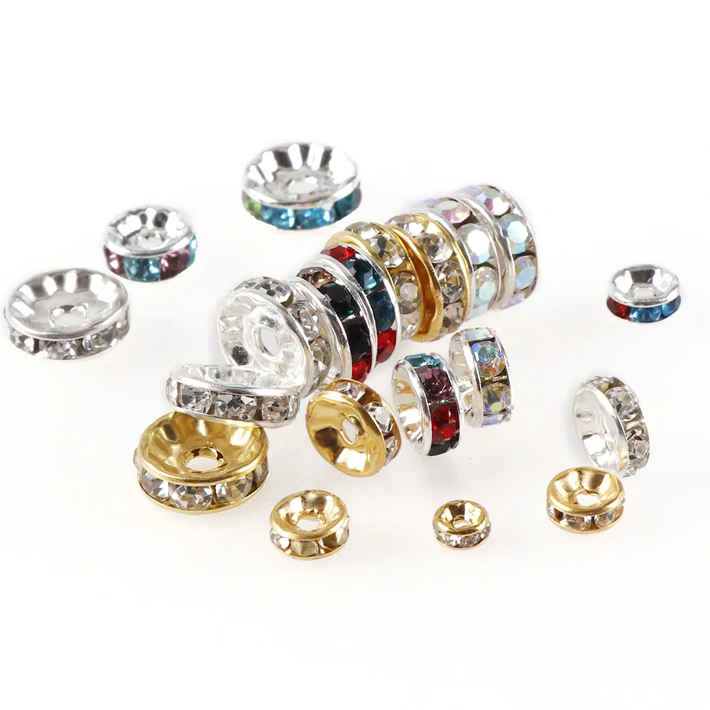 50//100pcs x 8mm Glass Rhinestone Rondelle Spacer Beads