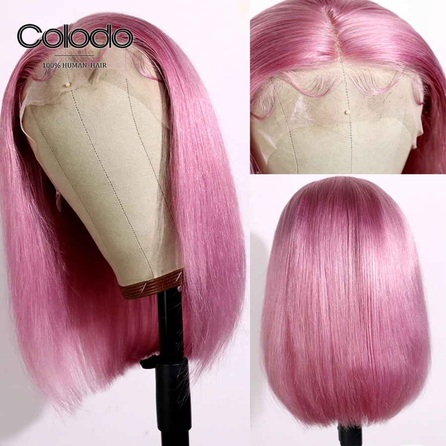 Colodo Pre Plucked Hot Pink Bob 13x6 Lace Front Wig Remy Hair