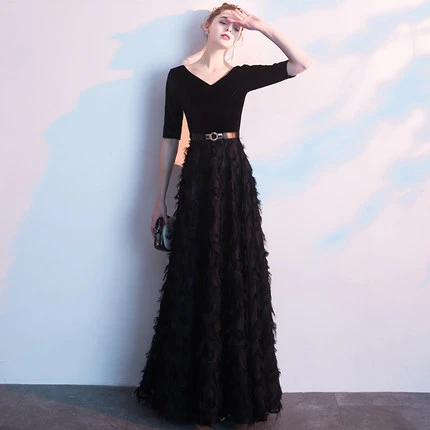 JIN IS vestido de noche negro de hilo para mujer, fina, elegante, para invierno, 2019|Vestidos de noche| - AliExpress