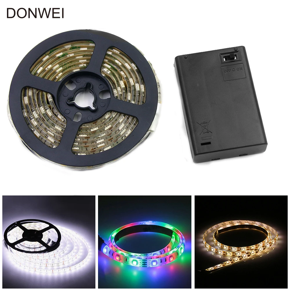 

5V 50CM 1M 2M Battery Powered RGB LED strip light SMD 3528 Decor lamp For PC TV Background Lighting Warm White Cool White