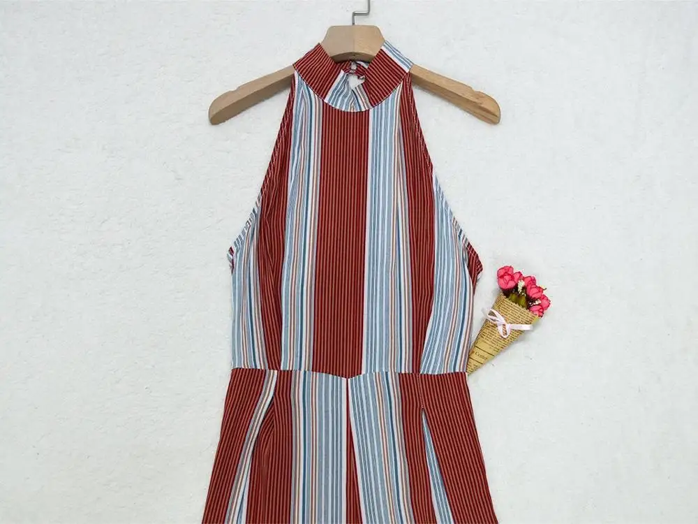 Sleeveless Stripes Halter Off Shoulder Jumpsuits Long Wide Leg Pants Women Summer Loose Backless Lady Fashion Playsuits Overalls Sleeveless Stripes Halter Off Shoulder Jumpsuits Long Wide Leg Pants Women Summer Loose Backless Lady Fashion Playsuits Overalls