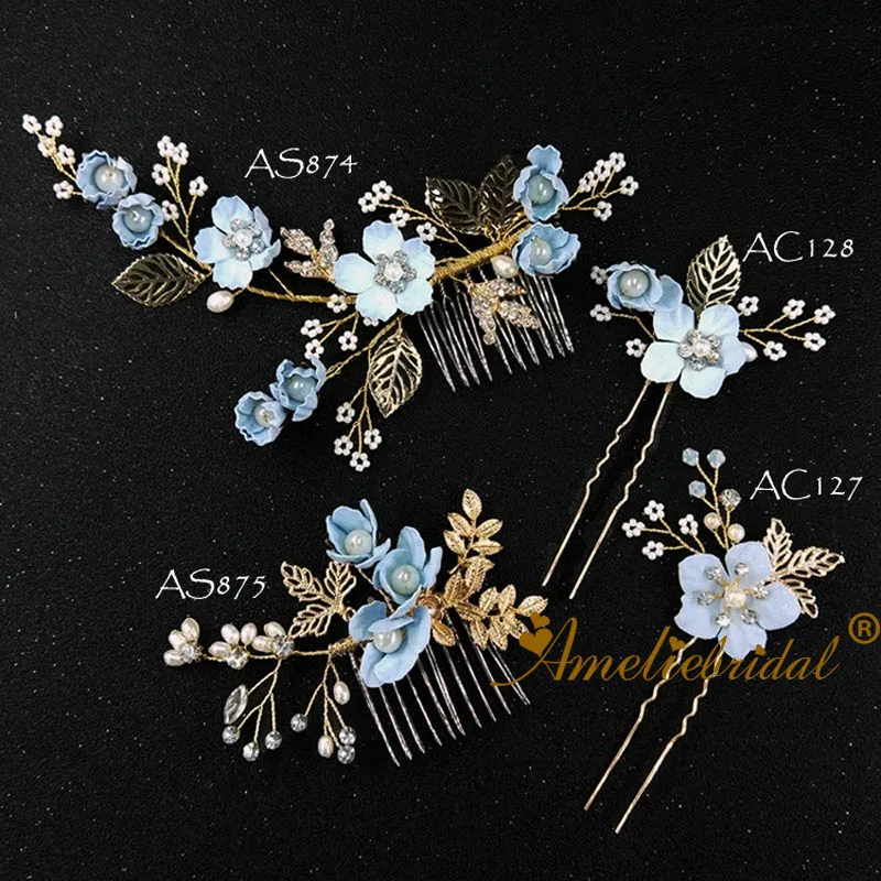 Blue Flower Hair Comb