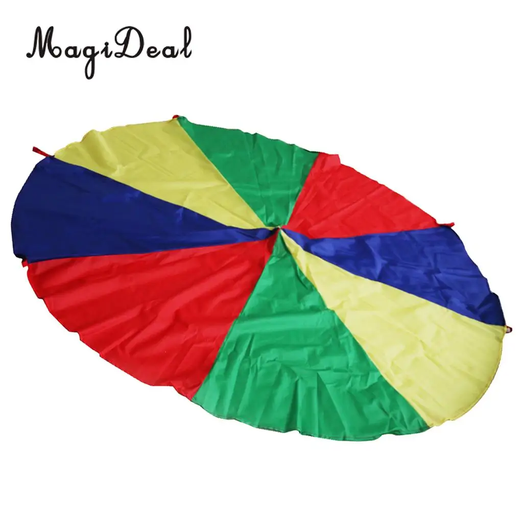 6.5 Feet 8 Handles Children Kids Rainbow Parachute Training Toy Game Colorful for Park Garden Party Picnic Outdoor Indoor Toy