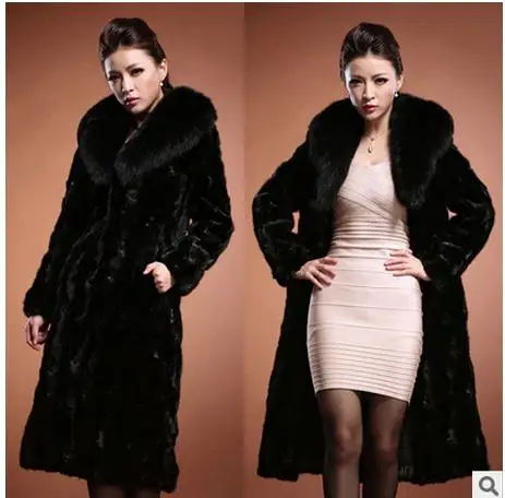 

2019 Women's Winter Autumn X-Long Mink Fur Jacket Female Faux Fur Collar Fur Coat Large Size Man-Made Fur Overcoat S/4XL K82