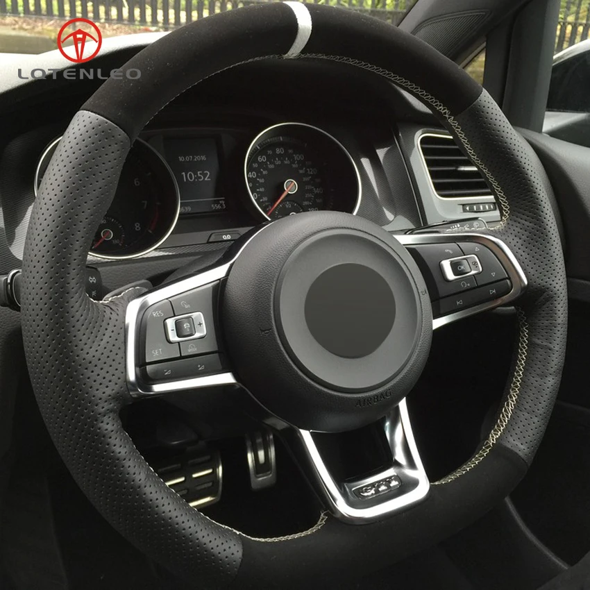 Lqtenleo рулевое колесо крышка черного цвета из натуральной кожи и замши, для Volkswagen Golf 7 GTI гольф R MK7 VW Polo GT Scirocco