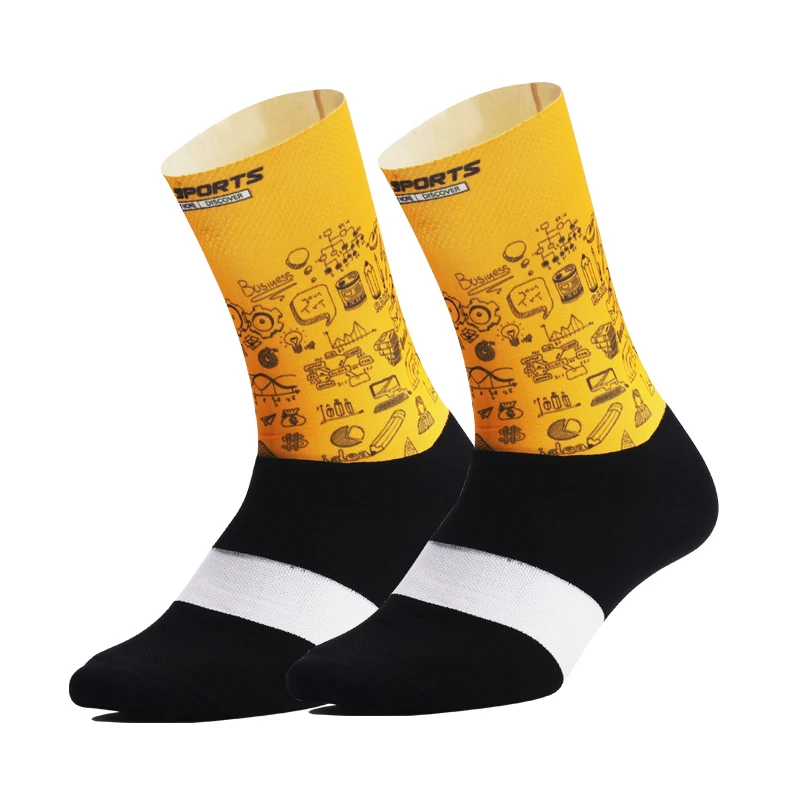Качественные профессиональные Брендовые спортивные профессиональные велосипедные носки, удобные носки для езды на велосипеде, носки для горных велосипедов, Calcetines Ciclismo - Цвет: Цвет: желтый