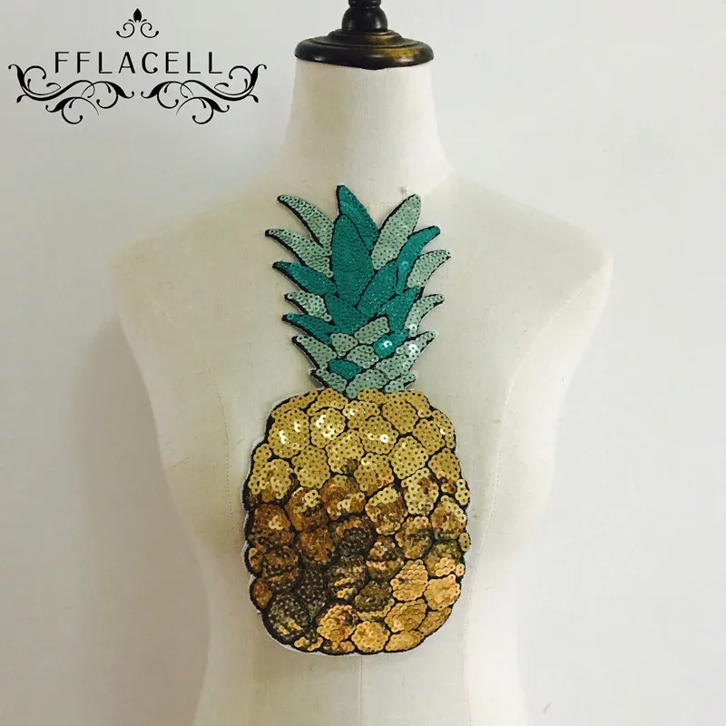 

1pc patches Sequined patch big Motif applique pineapple patches for clothing accessories stickers Embroidered patches