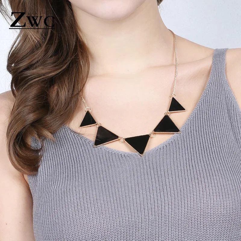 

ZWC New Simple Multi-color Triangle Pendant Necklace For Woman Girl Party Romantic Fashion Clavicle Necklace Jewelry Wholesale