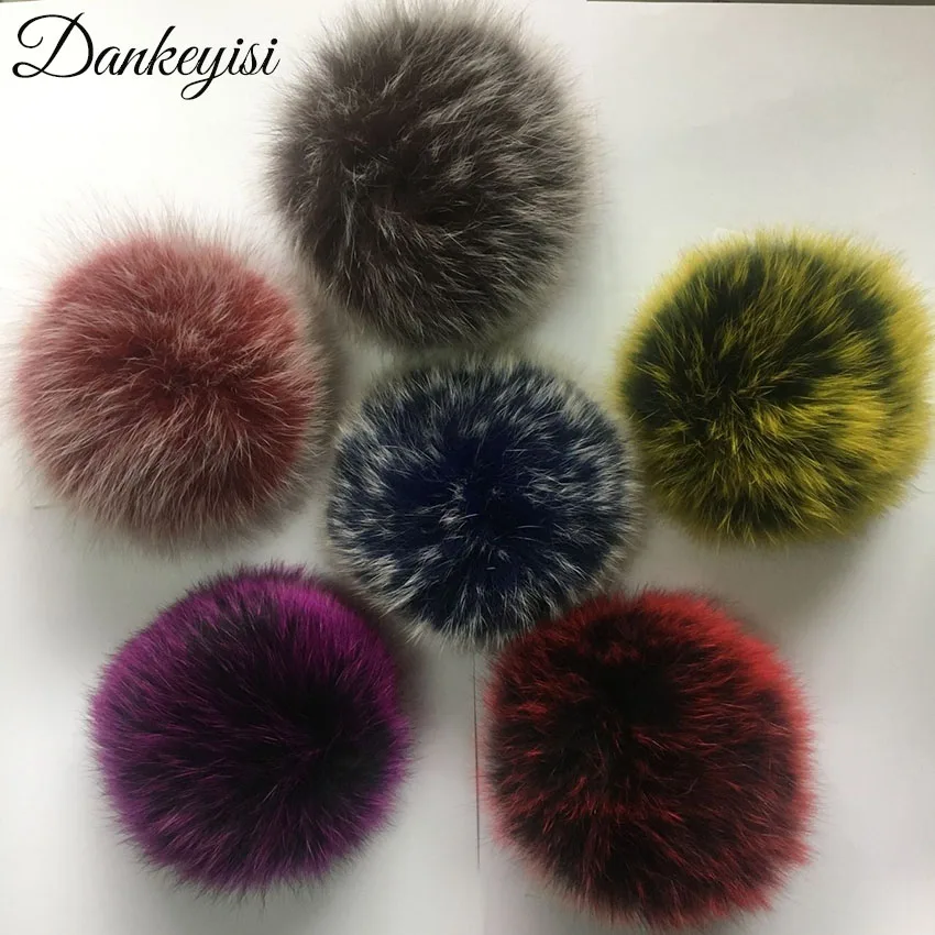 

DIY 14-15cm Real Fox Fur pompoms Big Luxury fur balls for knitted hat beanies Shoes and scarves Natural raccoon fur pom poms