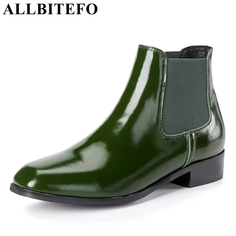 

ALLBITEFO large size:33-42 Patent leather square toe thick heel women boots medium heel martin boots girls boots bota de neve