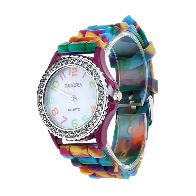 Women Multicolor Geneva Silicone Crystal Bling Analog Quartz Wrist Watch Luxury Women Multicolor Geneva Silicone Crystal Bling Analog Quartz Wrist Watch Luxury