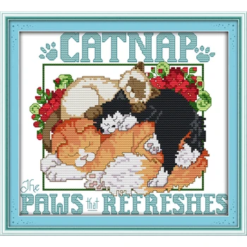 

Everlasting Love Sleeping Cat Chinese Cross Stitch Kits Ecological Cotton Stamped Printed 14 11CT DIY Gift New Year Decorations
