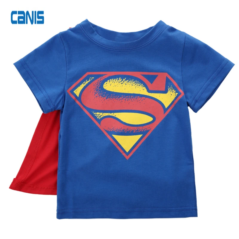 Детские топы для маленьких мальчиков; футболка с супергероем; летняя одежда с накидкой; Новая модная повседневная одежда