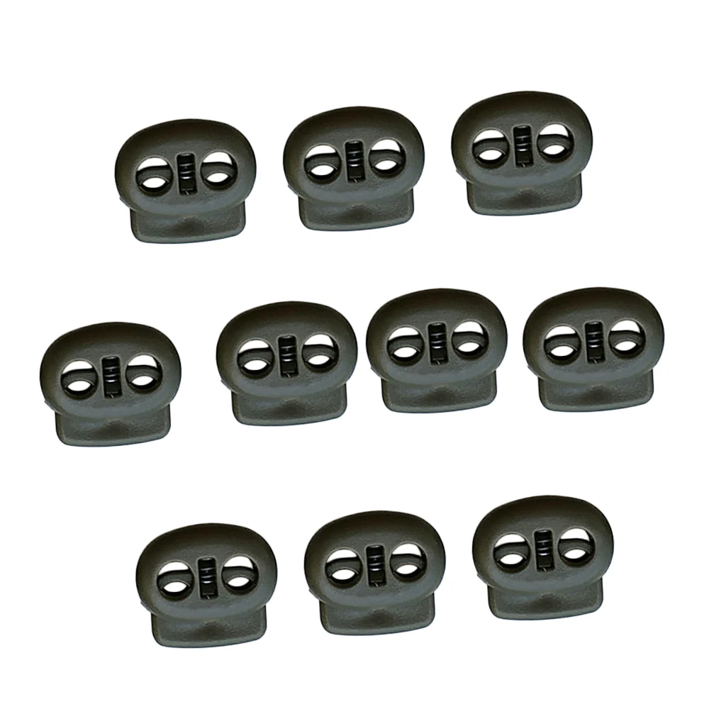 MagiDeal 10pcs Plastic Cord Lock Stoppers Dual Hole Spring Stop Toggle Stopper for Cord Drawstring 5mm Tent Accessories 