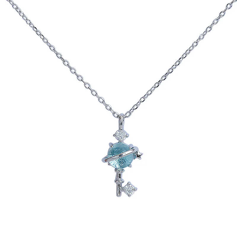 

925 Sterling Silver Pendant Necklaces Women Jewelry Fashion Crystal Necklace Statement Key Shape Clavicle Chain Gifts For Female