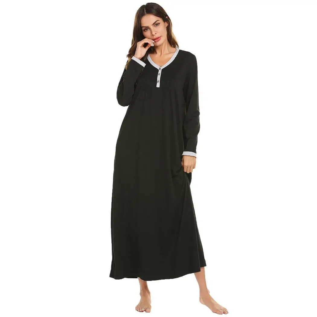 

Ekouaer Long Chemise Nightdress Sleepshirts Women Casual O-Neck Long Sleeve Front Pleated Nightgown Sleep Lounge Dress Sleepwear