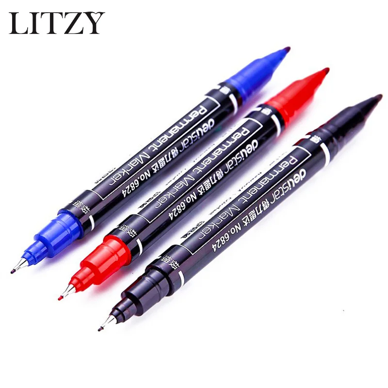 

Black/Blue/Red ink Double Head Permanent Marker Art Supplies Drawing Markers Pen for School Office Supplies Student Stationery