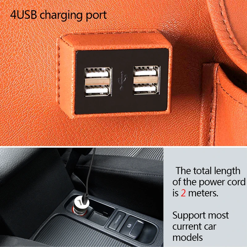 Backseat Bag 4 USB Car Organizer Charge Phone Stowing Tidying Storage Auto Accessories Back Seat Kid Table Drink Holder Travel