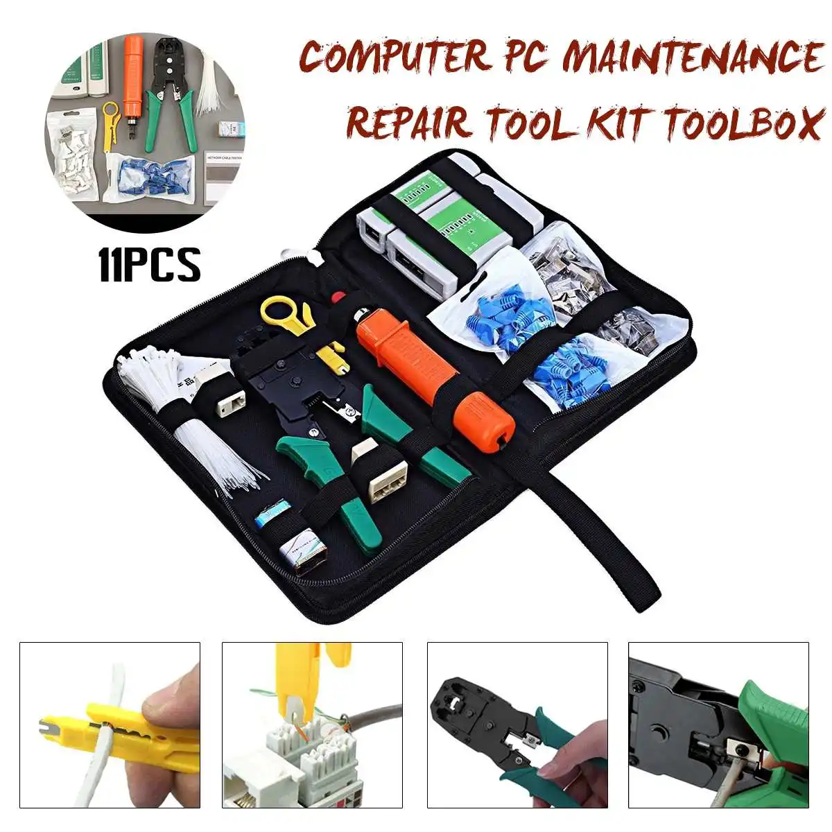 

RJ45 Crystal Head CAT5 Cable Cutter Analyzer Stripping Knife Tool Set RJ11 Cable Tester Pliers Network LAN Plug Wire Crimp Bag
