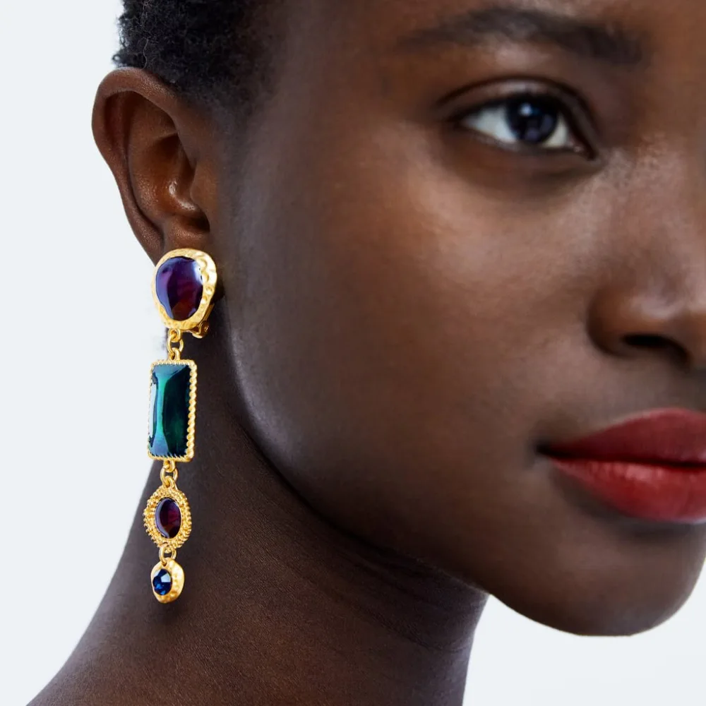 

2019 New ZA Vintage Long Drop Earrings For Women Fashion Charm Enamel Statement Earrings Hanging Multicolored Jewelry