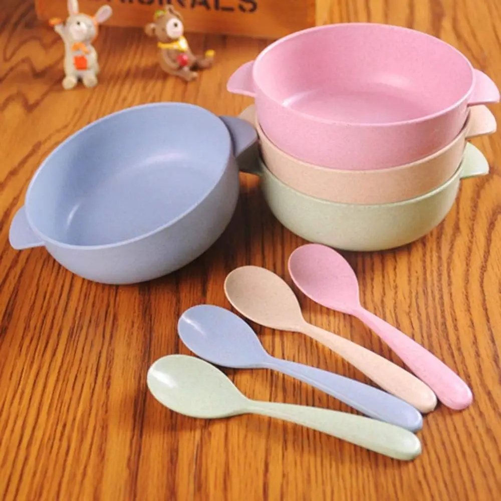 

Healthy Wheat Straw Plastic Noddle Rice/Soup/Popcorn/Fruit Salad Bowl for Children/Kids with Spoons