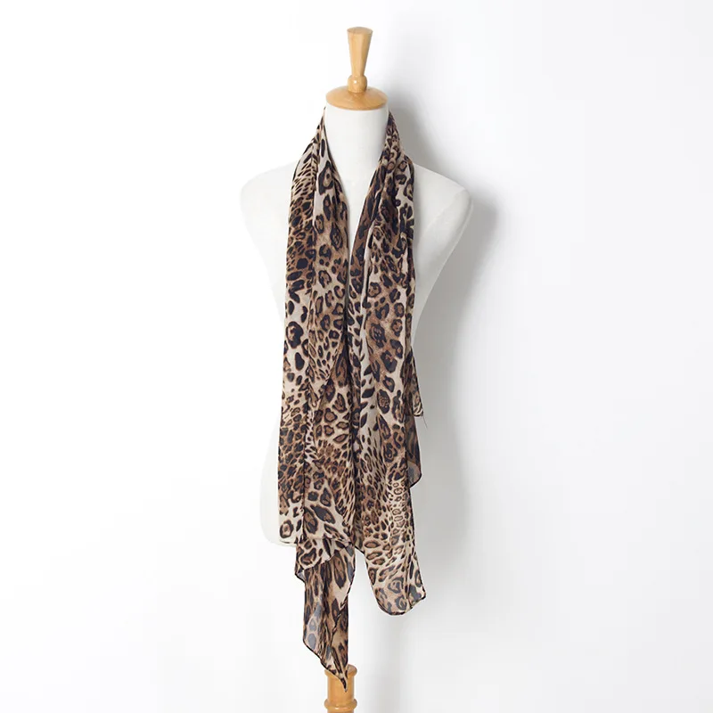 Сексуальный длинный Леопардовый шарф с принтом для женщин, шифоновые шарфы, платок, Универсальный женский Мягкий шарф 160x60 см