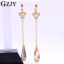 GZJY модные золотые цвета капли воды шампанского Кристалл длинные висячие серьги для женщин Свадебные бриллианты эффектные ювелирные изделия подарок