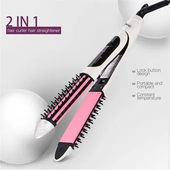 

2-in-1 Ceramic Tourmaline Straightening Irons Curler Plate Professional Hair Styling Tool with 360°Swivel Cord 30
