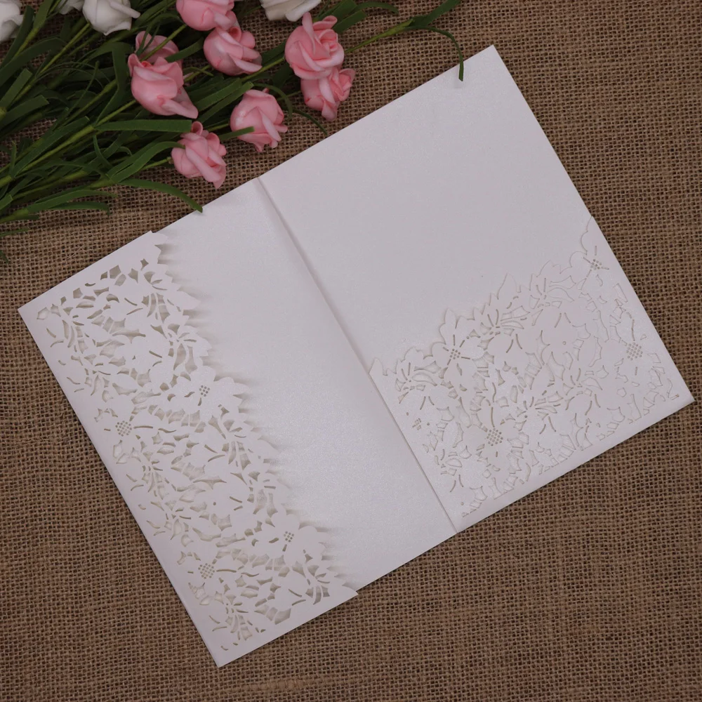  10pcs/pack Glitter Wedding Invitation Card Cover Leaves Shinny Paper Carved Invitations Birthday Ba - 33026320691