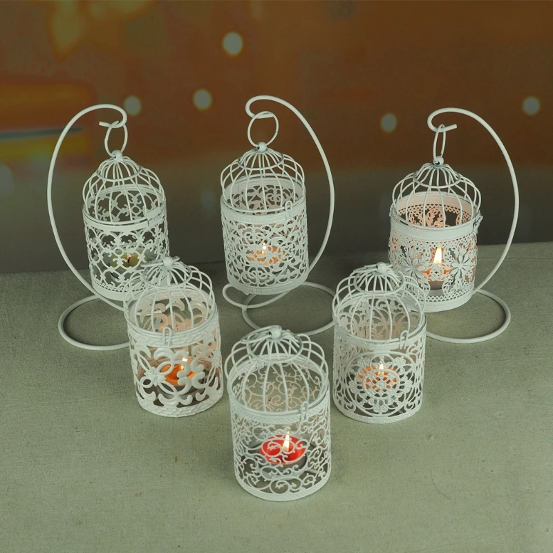 

Hollow Holder Candlestick Tealight Hanging Lantern Bird Cage Vintage Wrought New