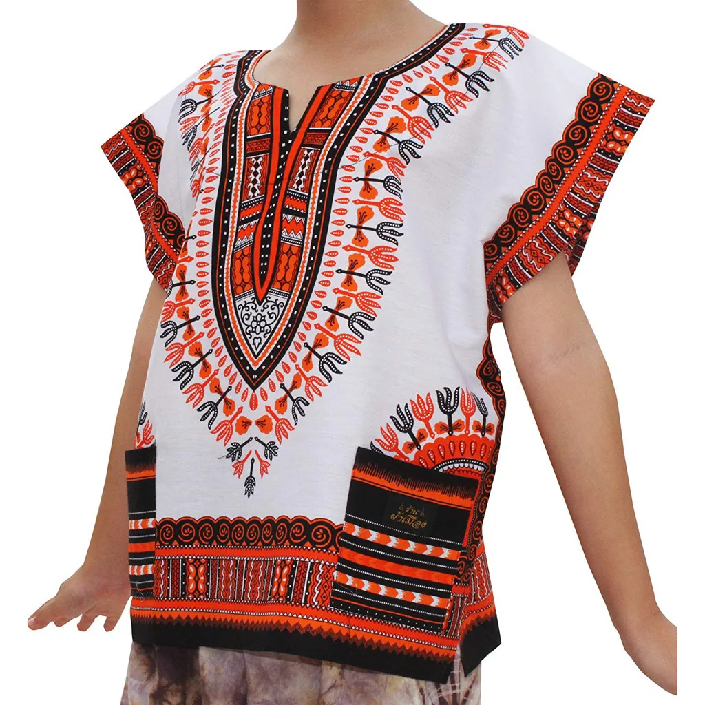 Акция, Лидер продаж, яркая детская футболка унисекс в африканском стиле для мальчиков и девочек топы, повседневная одежда футболка с карманами футболки