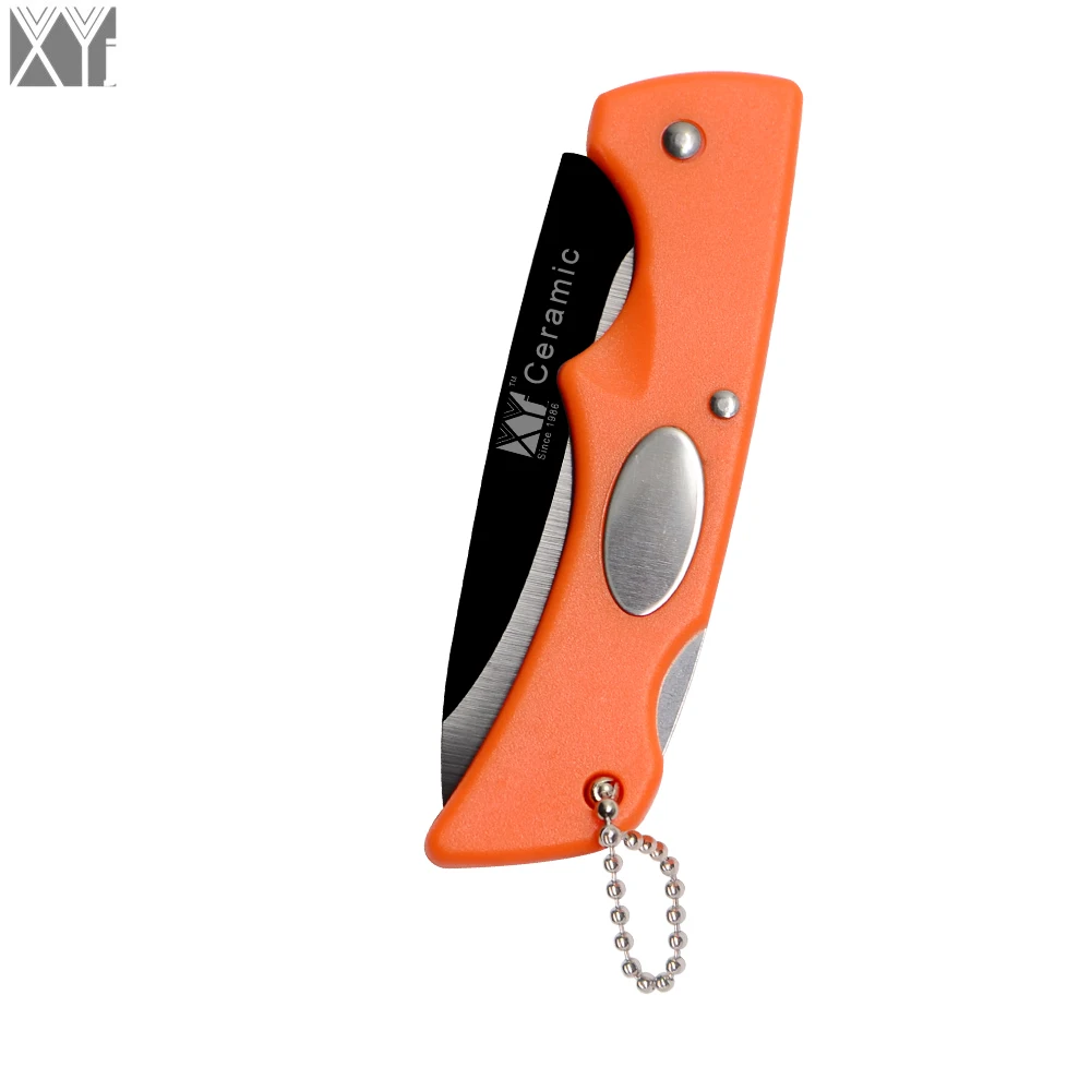 XYJ Brand 1Pcs Ceramic Folding Knife Orange Handle Black Blade Pocket