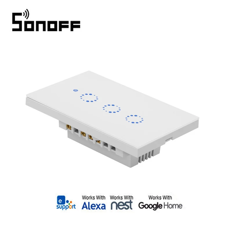 

2 pcs Sonoff T1 Smart Wireless Wifi touch Control Switch 3Gang US plug 315MHZ Receiver for Alexa/Google Home mini automation kit