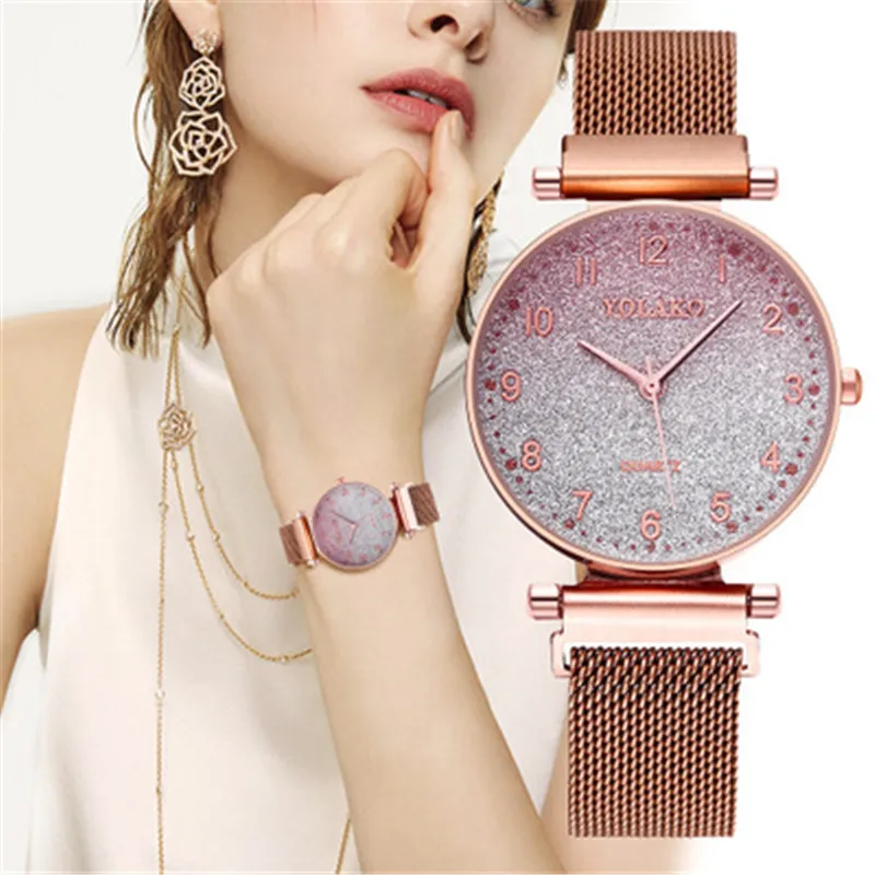 

Minimalist Style Watch Ladies Dress Quartz Rose Watch Women Starry Sky Magnetic Watches For Women Diamond Waterproof Clock Gift
