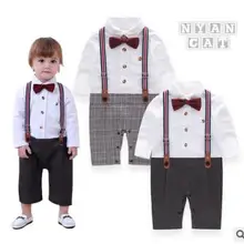 Для маленьких мальчиков комбинезон для мальчиков детей Костюмы детская одежда джентльмена для мальчиков Ползунки галстук Одежда с длинными рукавами 8 компл./лот