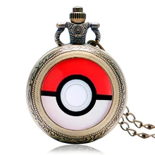 Бронзовый милый дизайн Пикачу кварцевые карманные часы для детей с ожерельем цепь Fob Полный Охотник кулон часы подарок детям