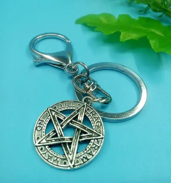 

25mm Pentagram Pentacle Pendant Key Chains & Key Rings Antique Silver Wicca Pagan Charm Lobster Clasp For Car Decorative Gift 1
