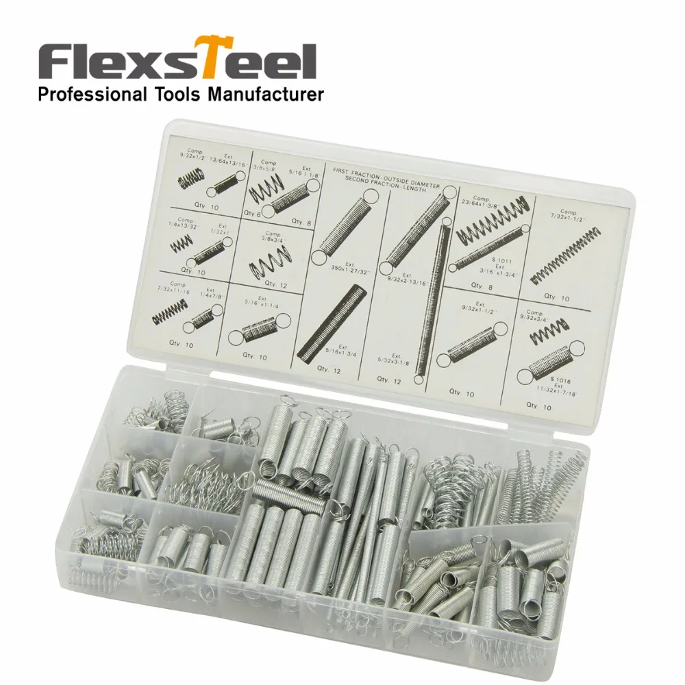 

Flexsteel 200Pcs/box Steel Springs Electrical Hardware Drum Extension Tension Springs Pressure Suit Assortment Hardware Tool Kit