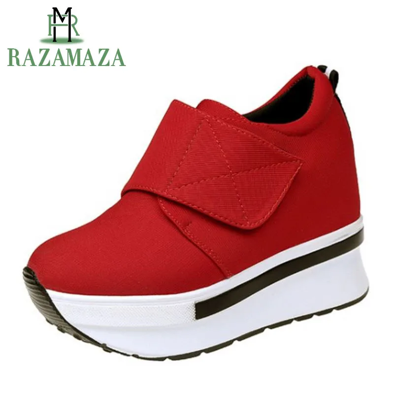 

RAZAMAZA Casual Shoes Women Spring Autumn Fashion Wedge Shoes With Zip Letter Running Sneakers Shallow Women Shoes Size 35-40