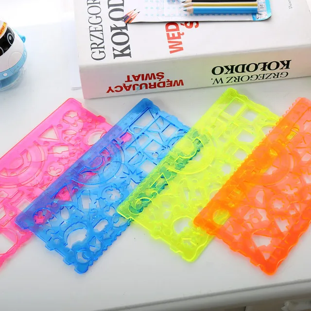 cute kawaii multifunction plastic geometry template ruler for