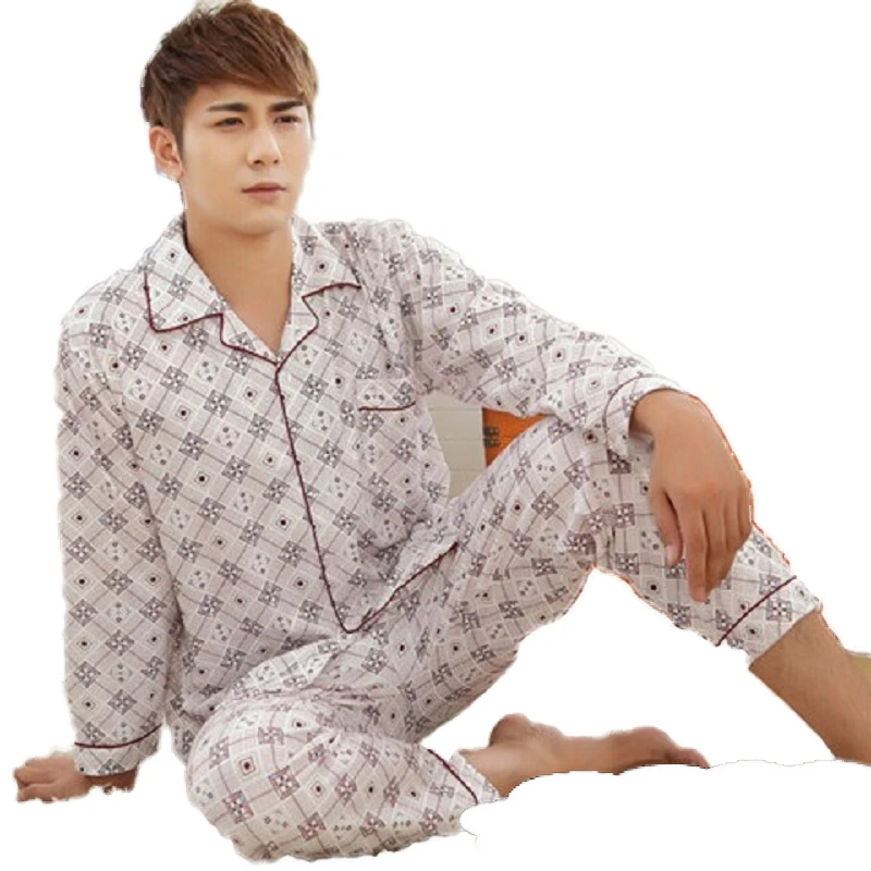 2020 Hot Sale Real Pyjama Homme Wholesale All Seasons Cotton Pajamas Men's Pajama Sets Plus Fertilizer Long Sleeve Code S06 