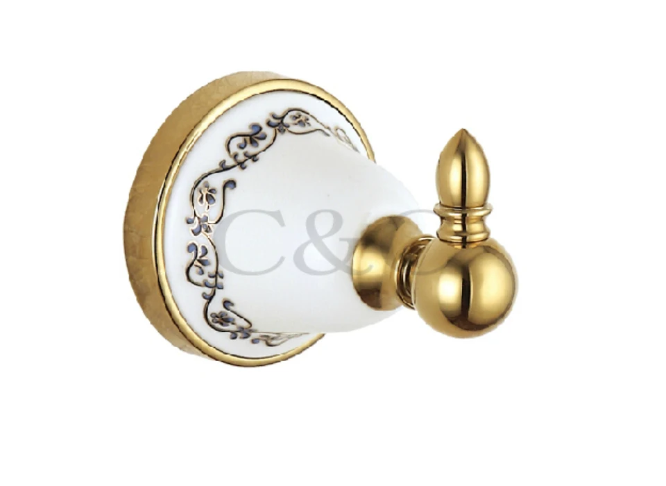 

Noble And Elegant Solid Brass Gold Plating Bathroom Single Robe Hook 3305