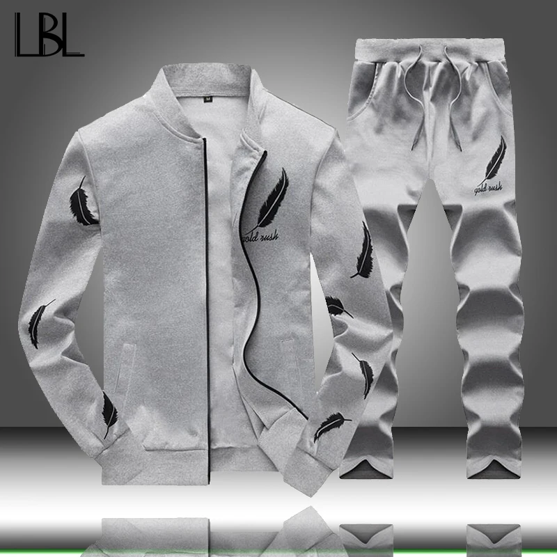 US Size Tracksuit Men Two Pieces Set Mens Sweat Suits Stand Collar