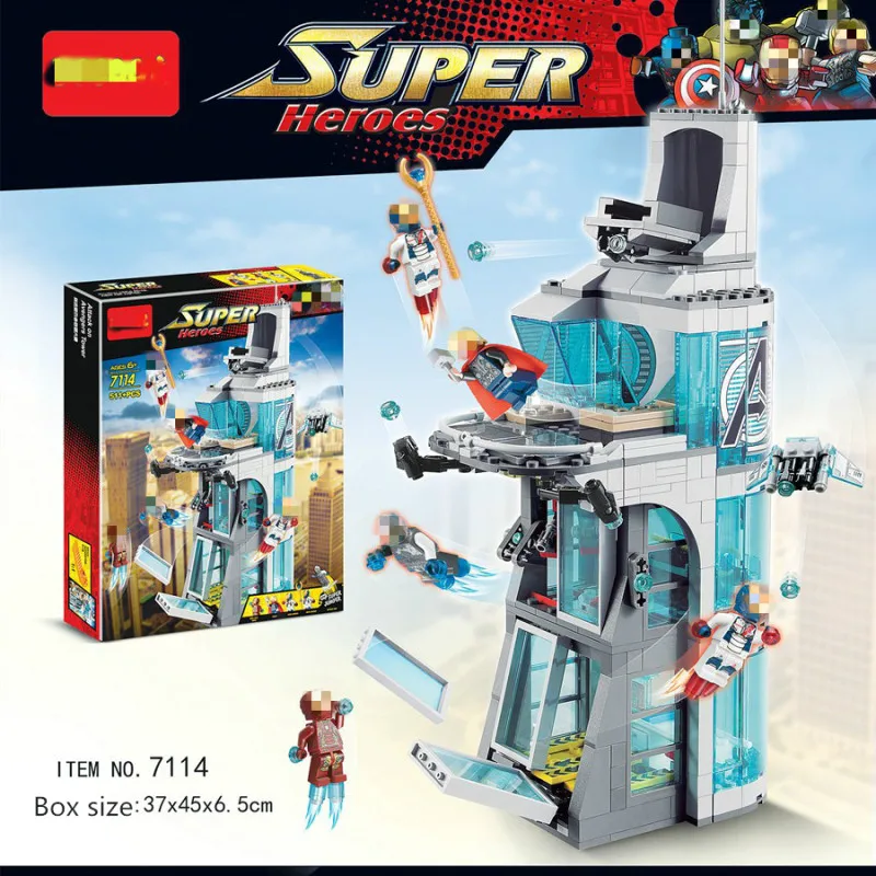 

Marvel Super Hero Iron Man Attack On Avenger Tower Model Building Blockset Block Brick Toys for children Gift Compatible Legoing