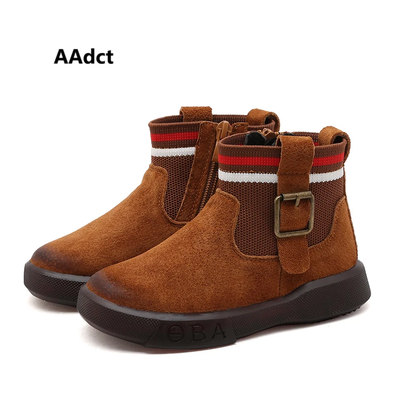 Koop AAdct Katoen warme korte laars foe jongens 2018 Winter soft kids laarzen Nieuwe mode lederen kinderen laarzen