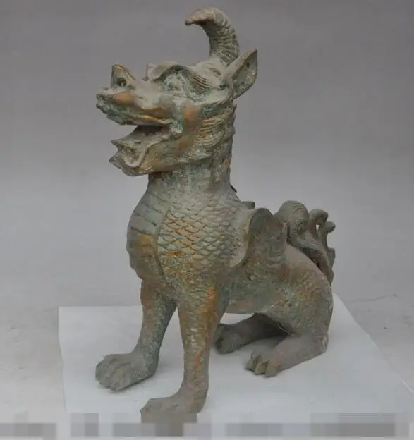 

S02593 12"old chinese palace bronze gilt Unicorn Licorne wing beast evil spirits statue (B0413)