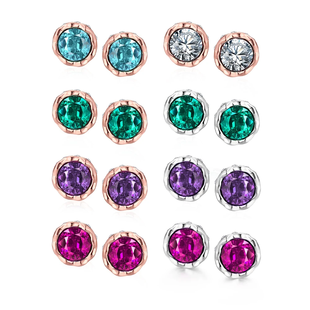 

E035 8 color 925 sterling silver Colorful zircon earrings Rose gold Stud earring for women fashion jewerly brincos ears femme