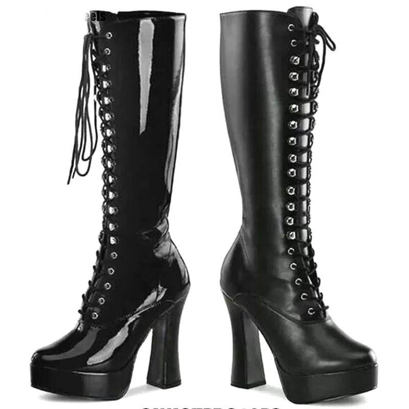 Fashion Black Platform Heels Shoes Cosplay Women Boots