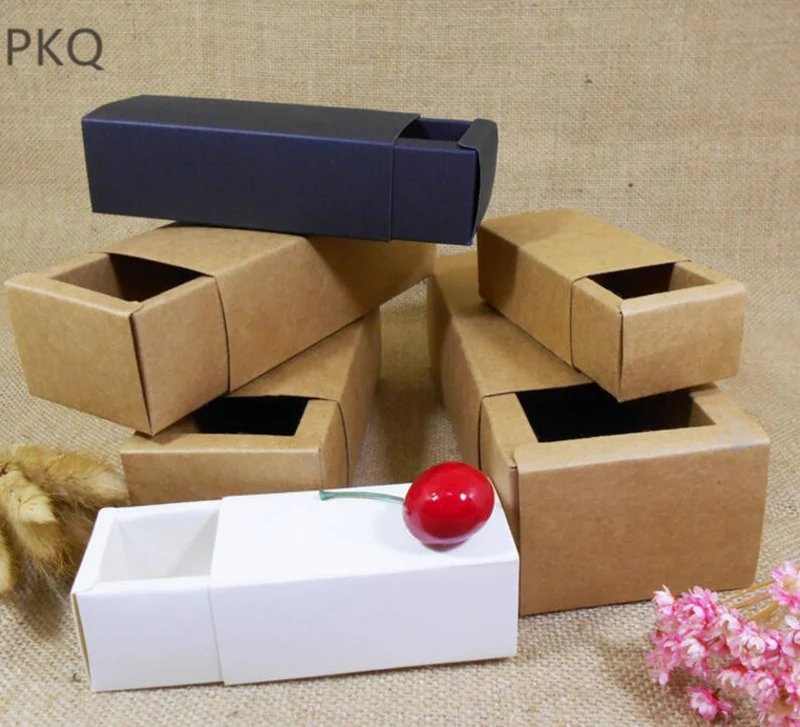 

10pcs/lot White/Black/Kraft Paper Sliding Box Cardboard Drawer Shape Gift Box Craft Soap Perfume Bottle Carton Packaging Box